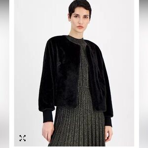 T Tahari Elegant Black Faux Fur Women's Jacket